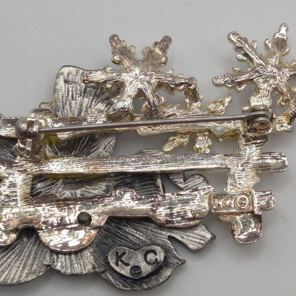 KC Brooch Silver Tone Blue Rhinestone Snowman Snowflake Winter Holiday Christmas - Picture 3 of 12